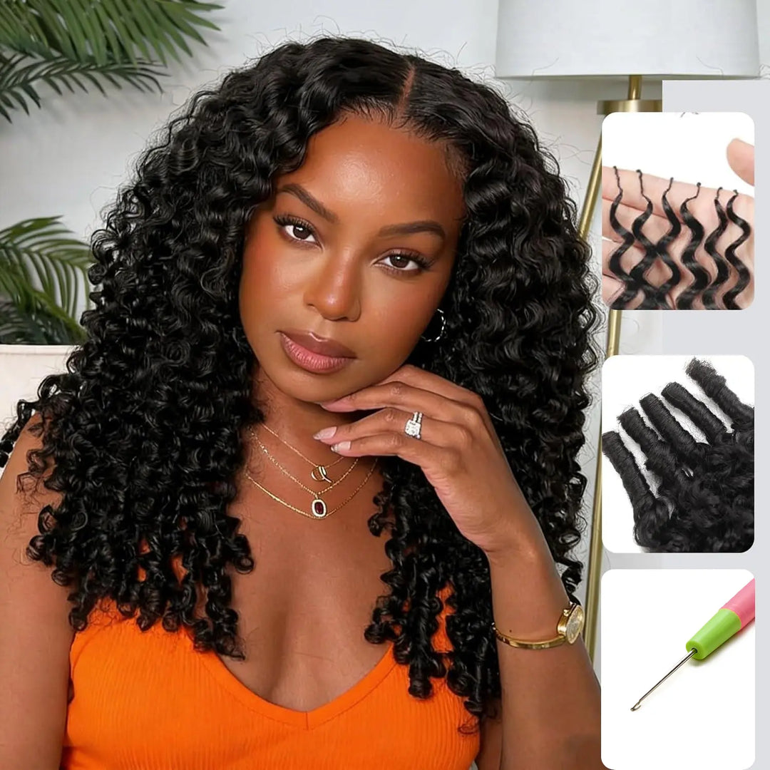 Mamushow Feather Crochet Human Hair Bundles for Miracle Knots Human Hair Burmese Curly Pre-Separated 50g/Pack Reusable Invisible 100% Virgin Human Hair Crochet Extensions Natural Black