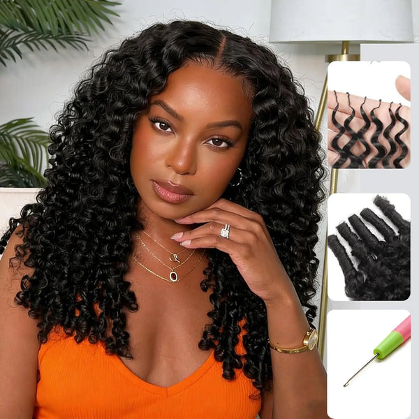 Mamushow Feather Crochet Human Hair Bundles for Miracle Knots Human Hair Burmese Curly Pre-Separated 50g/Pack Reusable Invisible 100% Virgin Human Hair Crochet Extensions Natural Black