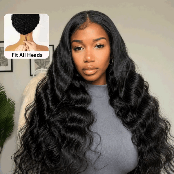 【Updated with Drawstring】Mamushow Body Wave V Part Wigs With Invisible Strap Drawstring 100% Human Virgin Hair Glueless Wig 180% Density Natural Black
