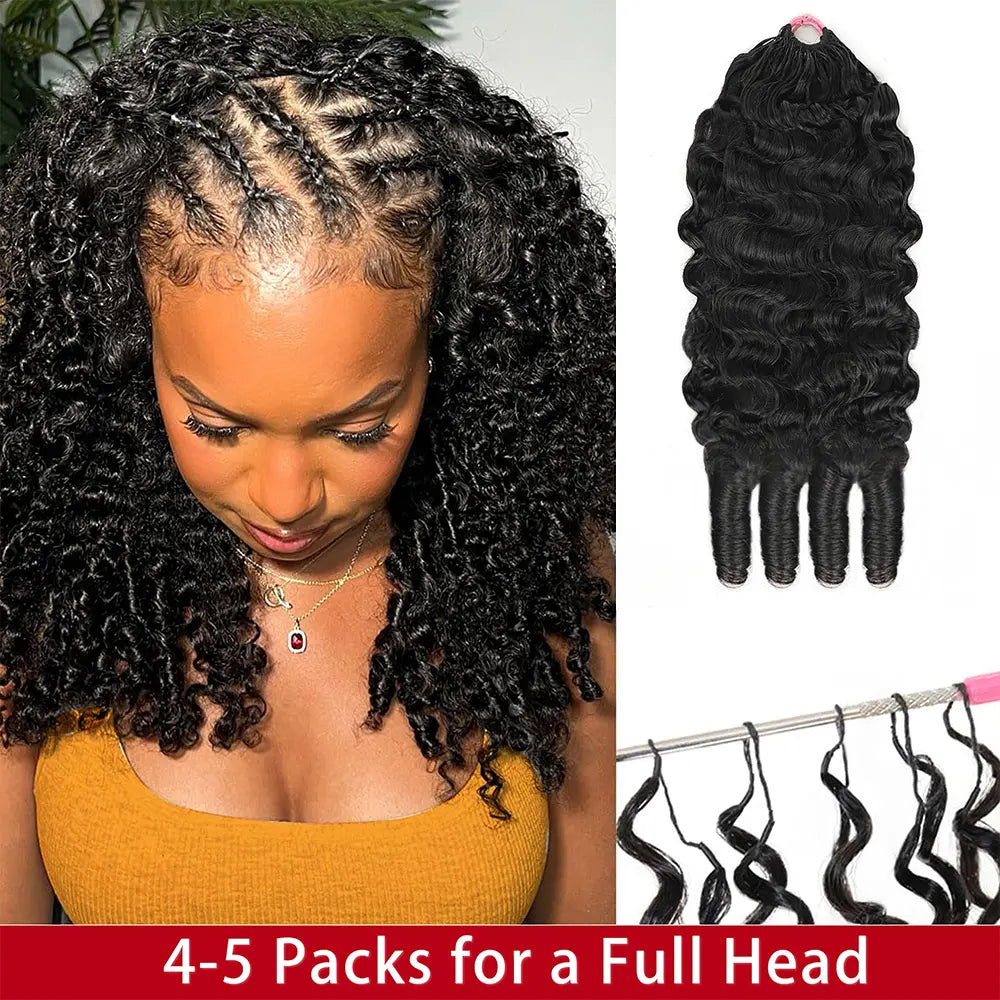 Mamushow Feather Crochet Human Hair Bundles for Miracle Knots Human Hair Burmese Curly Pre-Separated 50g/Pack Reusable Invisible 100% Virgin Human Hair Crochet Extensions Natural Black