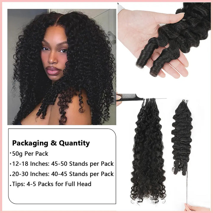 Mamushow Feather Crochet Human Hair Bundles for Miracle Knots Human Hair Burmese Curly Pre-Separated 50g/Pack Reusable Invisible 100% Virgin Human Hair Crochet Extensions Natural Black
