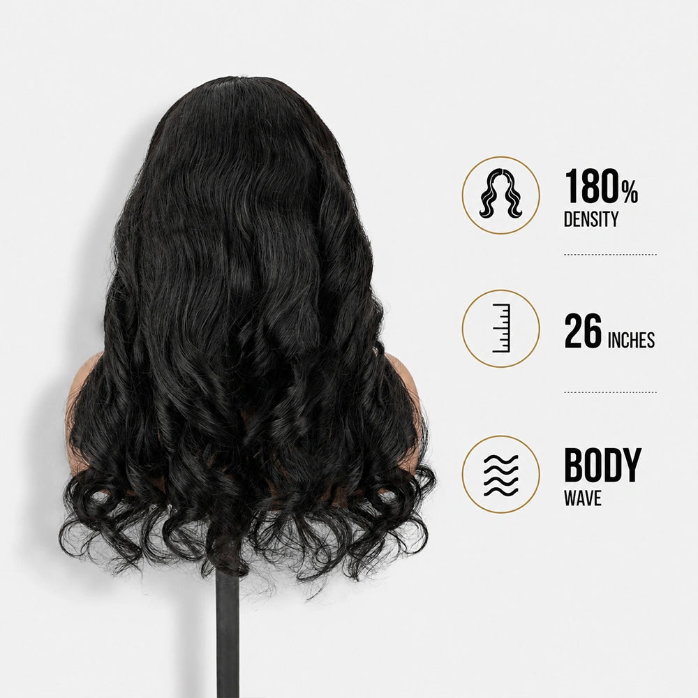 【Updated with Drawstring】Mamushow Body Wave V Part Wigs With Invisible Strap Drawstring 100% Human Virgin Hair Glueless Wig 180% Density Natural Black