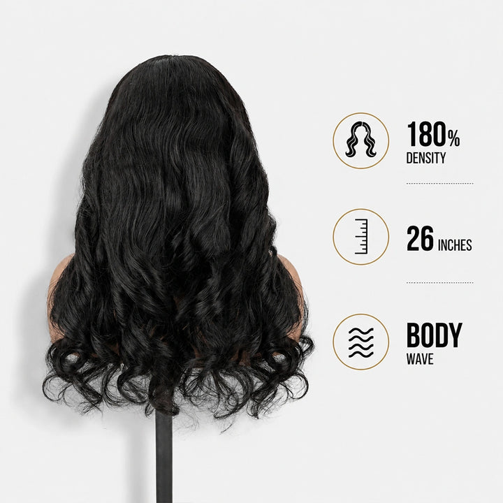 【Updated with Drawstring】Mamushow Body Wave V Part Wigs With Invisible Strap Drawstring 100% Human Virgin Hair Glueless Wig 180% Density Natural Black