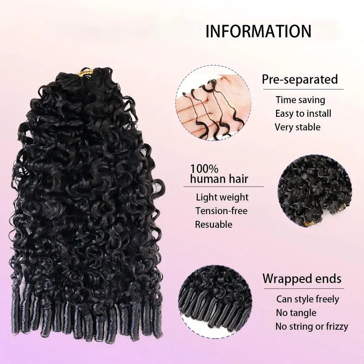 Mamushow Feather Crochet Human Hair Bundles for Miracle Knots Human Hair Burmese Curly Pre-Separated 50g/Pack Reusable Invisible 100% Virgin Human Hair Crochet Extensions Natural Black