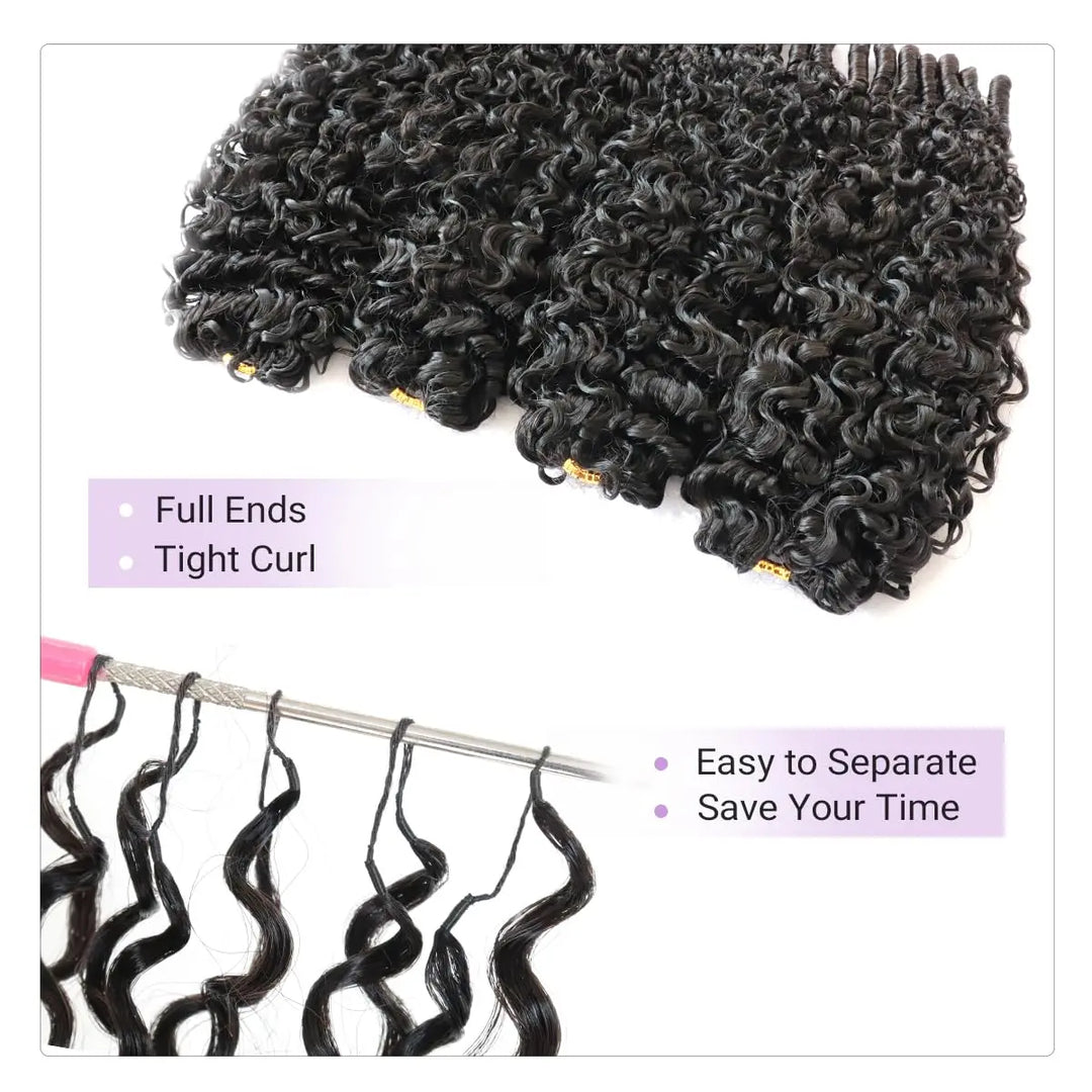 Mamushow Feather Crochet Human Hair Bundles for Miracle Knots Human Hair Burmese Curly Pre-Separated 50g/Pack Reusable Invisible 100% Virgin Human Hair Crochet Extensions Natural Black