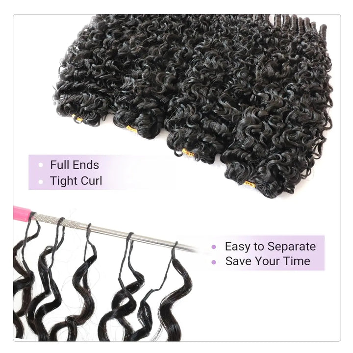 Mamushow Feather Crochet Human Hair Bundles for Miracle Knots Human Hair Burmese Curly Pre-Separated 50g/Pack Reusable Invisible 100% Virgin Human Hair Crochet Extensions Natural Black