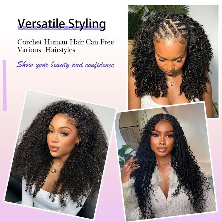 Mamushow Feather Crochet Human Hair Bundles for Miracle Knots Human Hair Burmese Curly Pre-Separated 50g/Pack Reusable Invisible 100% Virgin Human Hair Crochet Extensions Natural Black