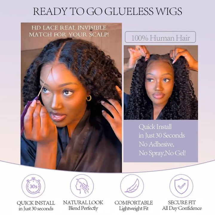 Wear &amp; Go 7x6 Water Wave Wig Lace Front Glueless Wig Invisible Drawstring