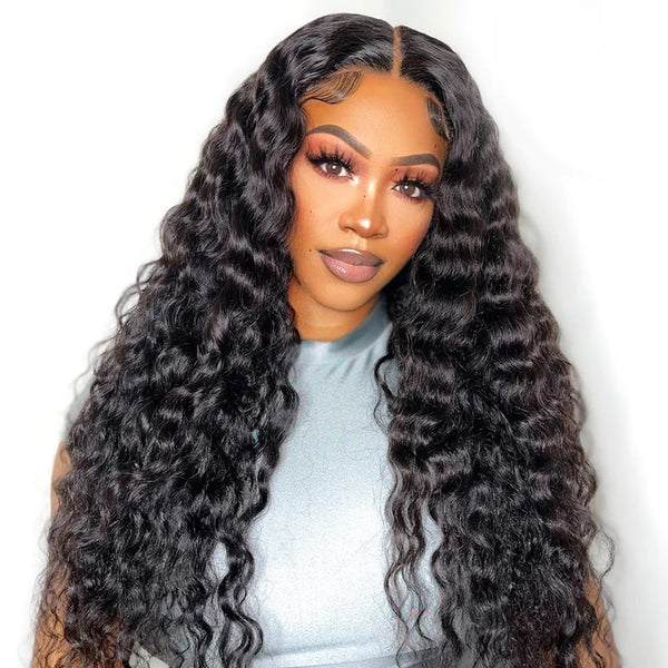 Loose Deep Wave Natural Black 13x6 Lace Front Pre Plucked Wig With Baby Hair