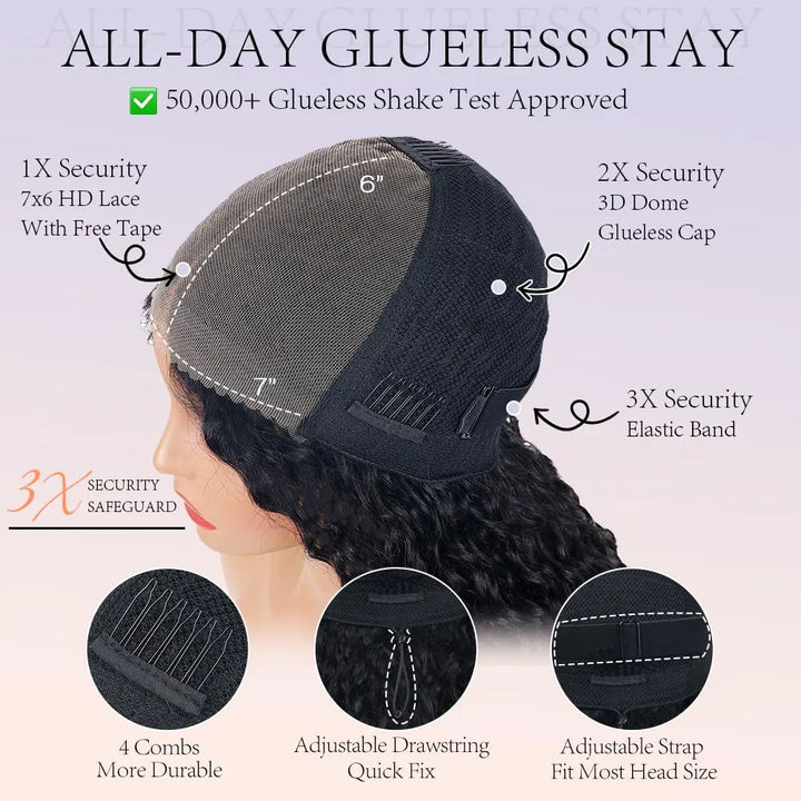 Wear &amp; Go 7x6 Water Wave Wig Lace Front Glueless Wig Invisible Drawstring