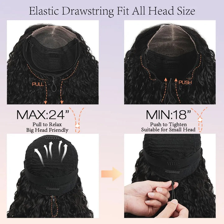 Wear &amp; Go 7x6 Water Wave Wig Lace Front Glueless Wig Invisible Drawstring