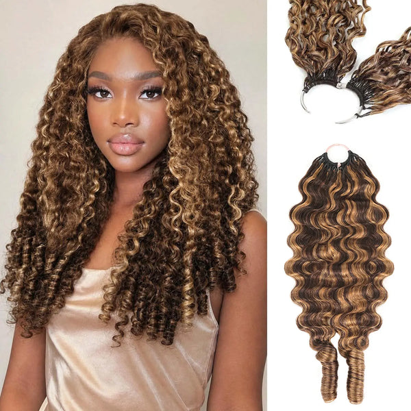 #4 Chocolate Brown Miracle Knots Feather Crochet Human Hair Bundles for Miracle Knots Human Hair Burmese Curly Wave Pre-Separated 50g/Pack Reusable Invisible 100% Virgin Human Hair Crochet Extensions Natural Black