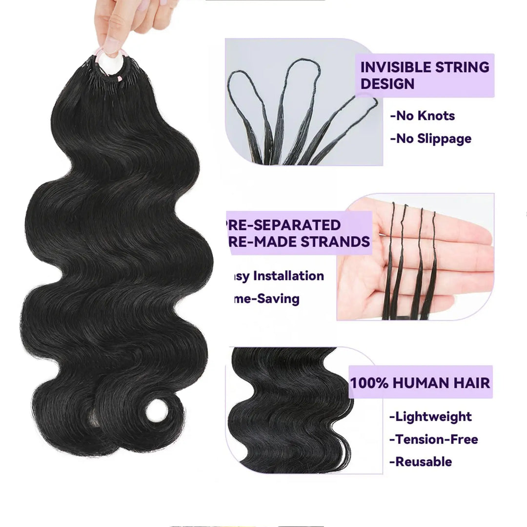 Mamushow Natural Black Feather Crochet Body Wave Human Hair Extensions Lightweight Fluffy Natural Look Crochet Hair