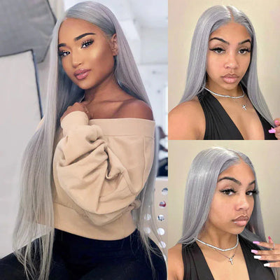 Grey Color 13x4 HD Lace Wigs for Women Straight Frontal Wigs With Baby Hair