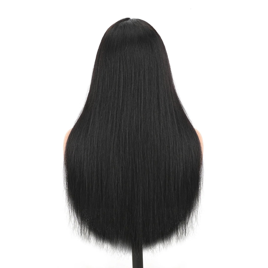 [New Upgrade Drawstring] Straight Wig with Bangs Human Hair 2x4 Lace Wig Glueless Machine Made Wig 180% Density Middle Part for Black Women
