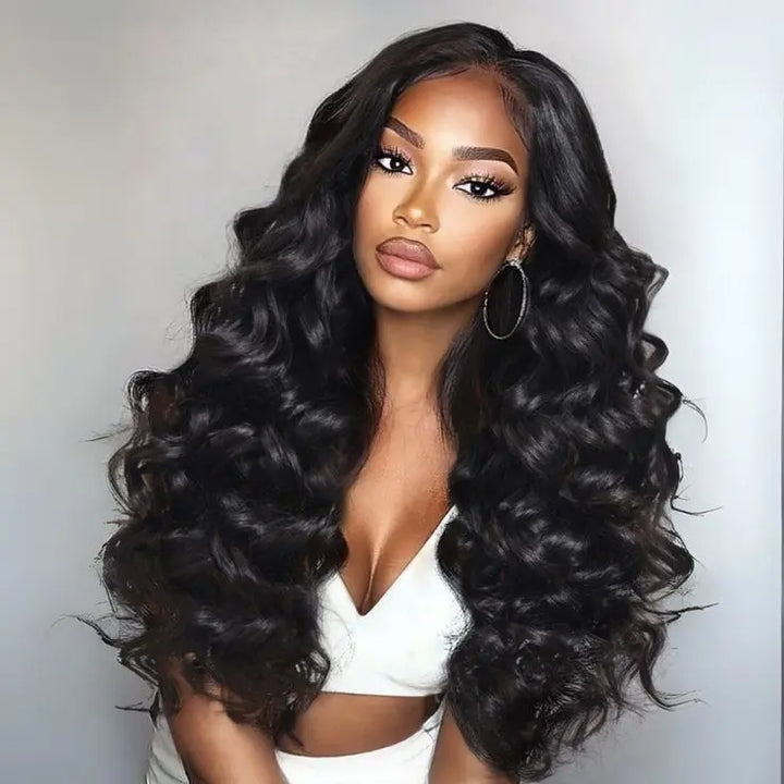 7x6 Lace Glueless Loose Body Wave Wig Human Hair Pre-Plucked Pre-Cut Lace Front Wig with Elastic Drawstring 250% Density Natural Color