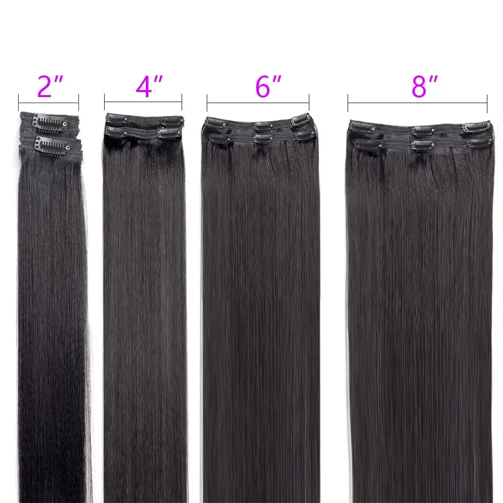 Mamushow Straight Seamless PU Clip-In Human Hair Extensions Natural Black 120g 8 Pcs 18 Clips 12-30 Inch