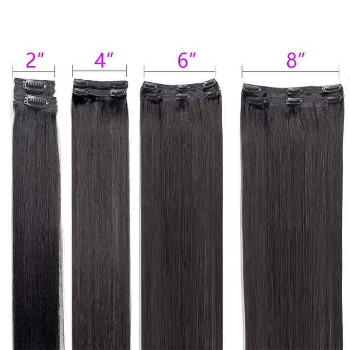 Mamushow Straight Seamless PU Clip-In Human Hair Extensions Natural Black 120g 8 Pcs 18 Clips 12-30 Inch