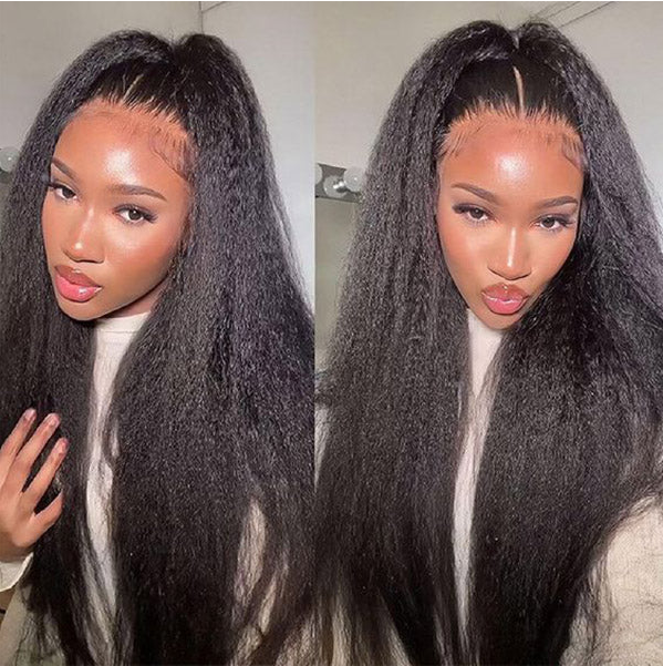 360 Lace Kinky Straight Wig Human Hair Invisible Drawstring Flexi-Fit Pre-Plucked Pre-Bleached Pre-Cut