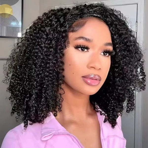 3-in-1 Afro Curly Half Wig Human Hair 180% Density Glueless Drawstring Wig Flexi-Fit Easy Wear