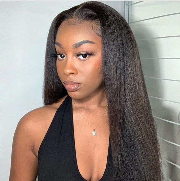 【Updated Drawstring】Mamushow Yaki Straight V Part Wig Human Hair Glueless Invisible Strap Drawstring 180% Density Natural Black