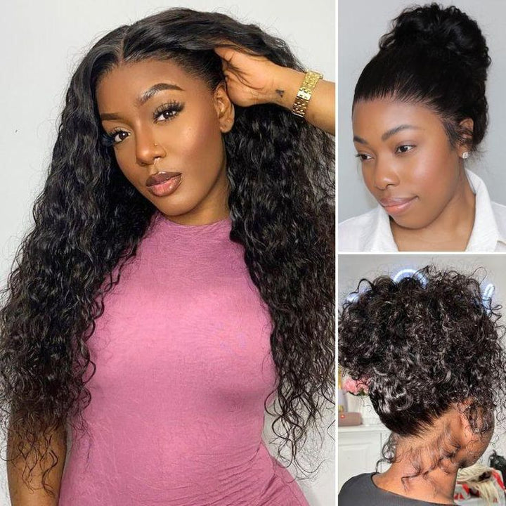 360 Lace Water Wave Wig Human Hair Invisible Drawstring Flexi-Fit Pre-Plucked Pre-Bleached Pre-Cut