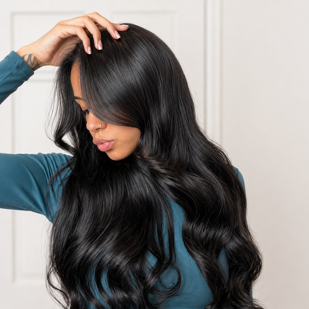 【Updated with Drawstring】Mamushow Body Wave V Part Wigs With Invisible Strap Drawstring 100% Human Virgin Hair Glueless Wig 180% Density Natural Black