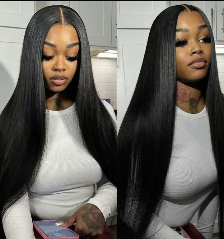 【Updated Drawstring】Mamushow Straight V Part Wig Human Hair Glueless Invisible Strap Drawstring 180% Density Natural Black