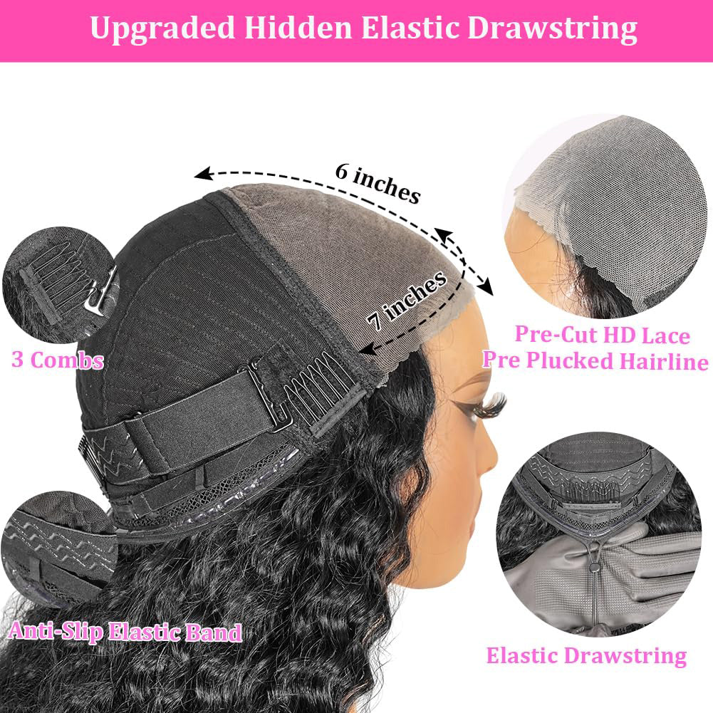Wear &amp; Go 7x6 Deep Wave Wig Lace Front Glueless Wig Invisible Drawstring