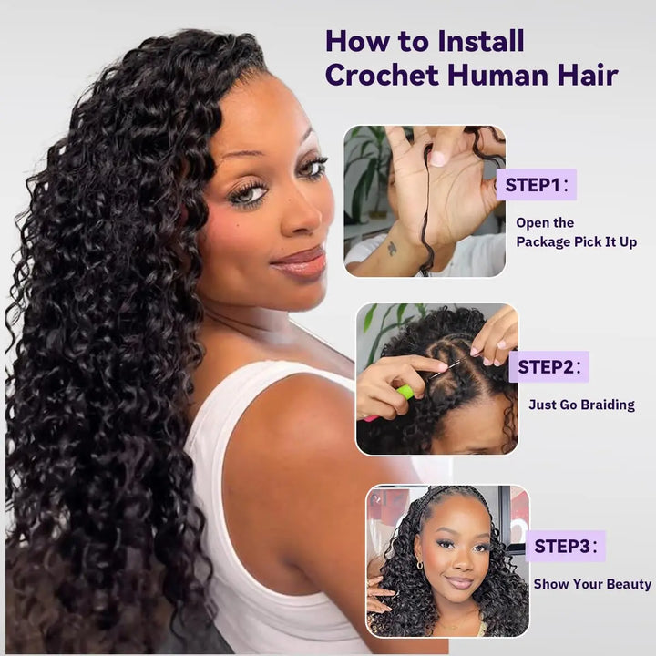 Mamushow Natural Black Feather Crochet Body Wave Human Hair Extensions Lightweight Fluffy Natural Look Crochet Hair
