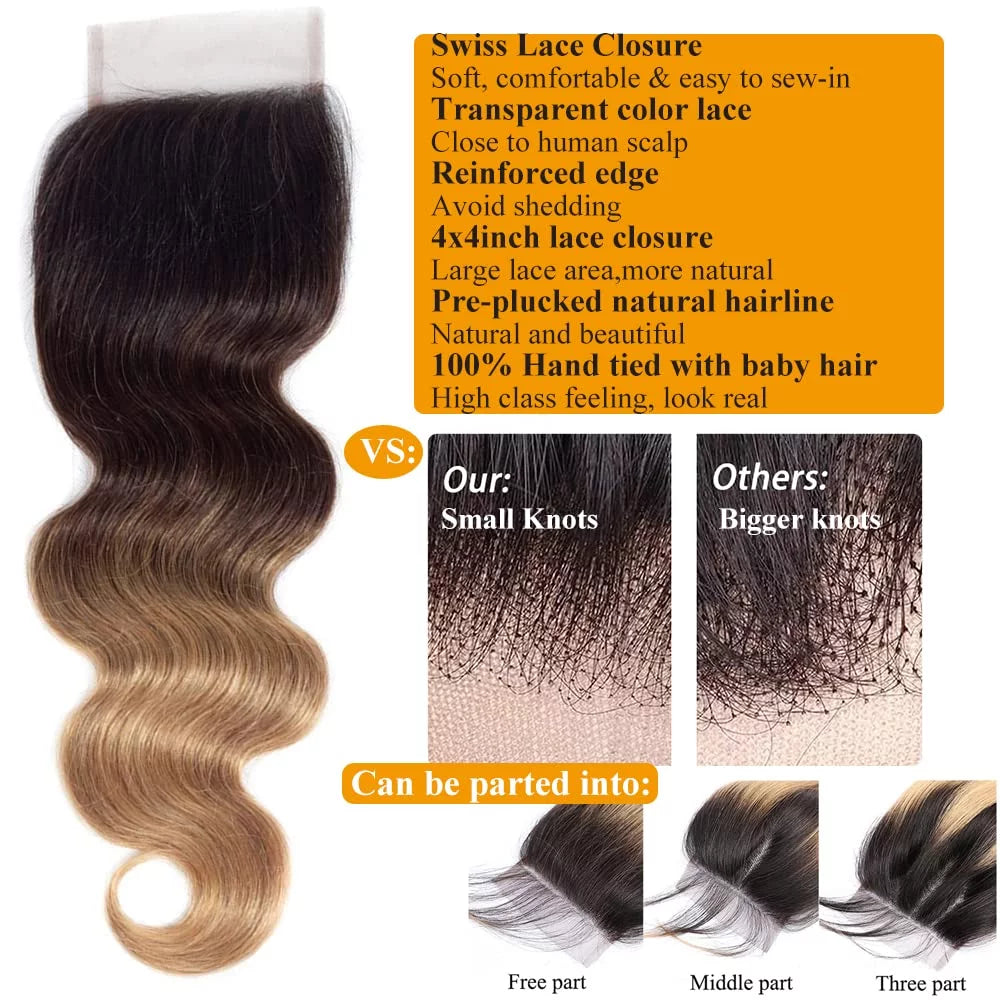 Ombre T1B/4/27 Blonde Highlight Body Wave Hd Lace Front Wigs