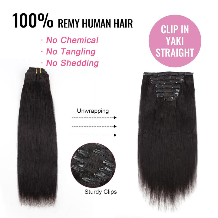 Mamushow Straight Seamless PU Clip-In Human Hair Extensions Natural Black 120g 8 Pcs 18 Clips 12-30 Inch