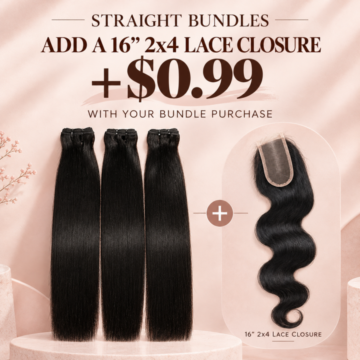 Straight Human Hair Bundles With 2x4 Lace Closure