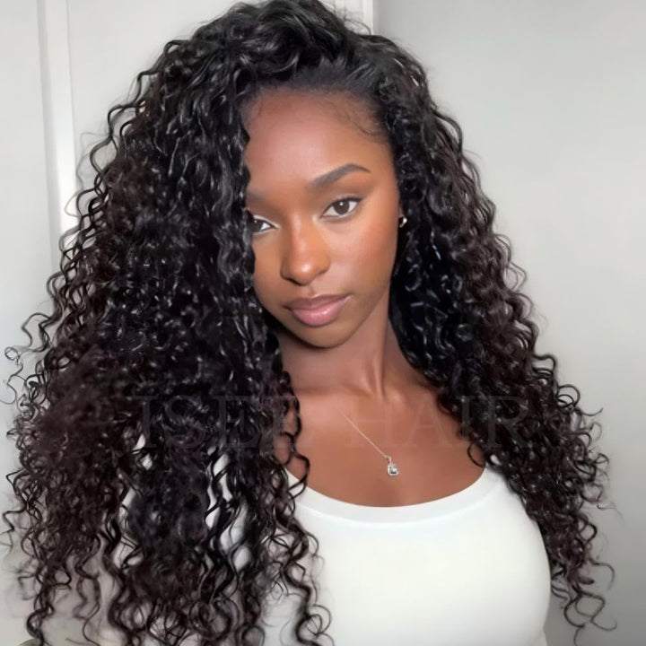 3-in-1 Water Wave Half Wig Human Hair 180% Density Glueless Drawstring Wig Flexi-Fit Easy Wear