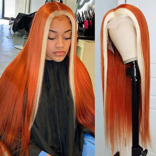 Barbie Colored Straight Hair Wig Ginger Orange With 613# Blonde Colored Wig Tranparent Lace Frontal 100% Virgin Human Hair Wig