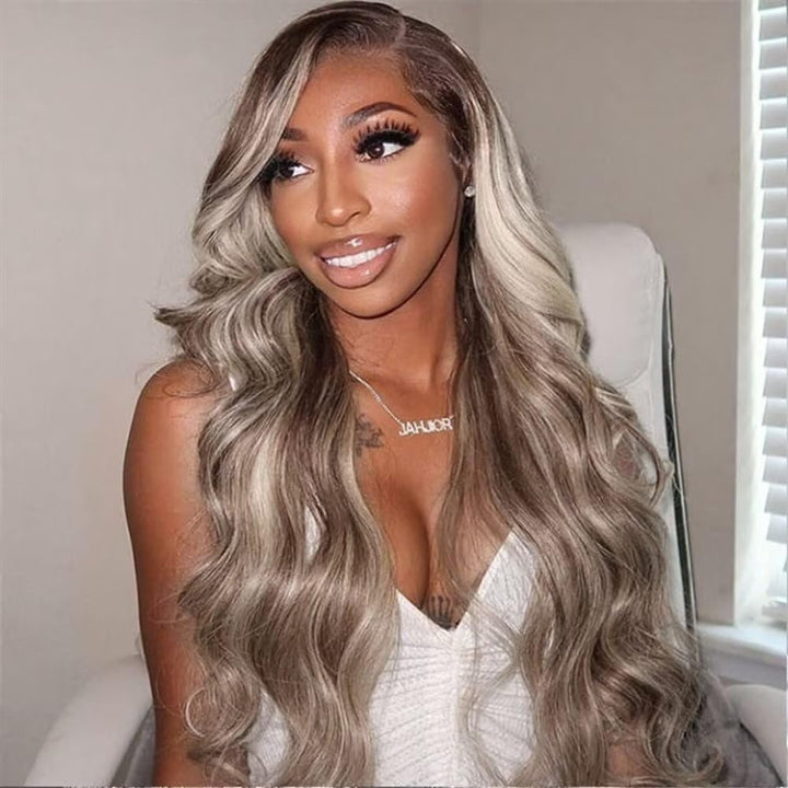 P18/613 Blonde Balayage 13x6 Lace Front Wig Body Wave Human Hair Glueless Pre-Plucked Highlight Wig200% Density