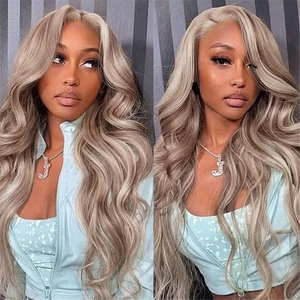 P18/613 Blonde Balayage 13x6 Lace Front Wig Body Wave Human Hair Glueless Pre-Plucked Highlight Wig200% Density