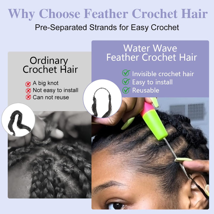 Feather Crochet Water Wave Human Hair Extensions Lightweight Fluffy Natural Look Crochet Hair