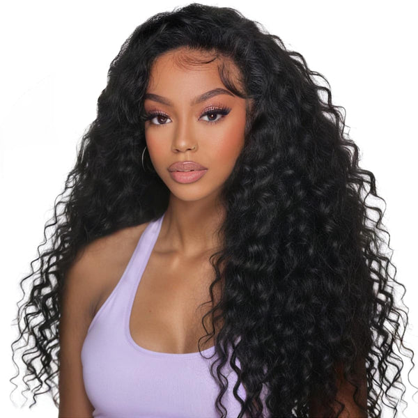 3-in-1 Deep Wave Half Wig Human Hair 180% Density Glueless Drawstring Wig Flexi-Fit Easy Wear