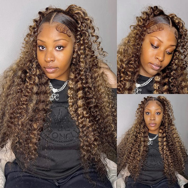 Highlight Deep Wave Frontal Wig 13*4 13*6 HD Lace Honey Blonde Wigs