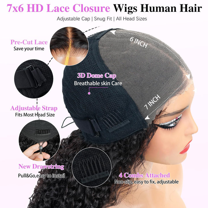 Wear &amp; Go 7x6 Burmese Curly Wig Lace Front Glueless Wig Invisible Drawstring