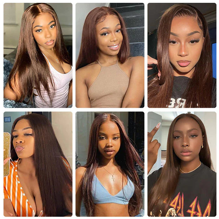#4 Dark Brown Color Straight Human Hair Lace Front Wigs For women 4x4/13x4 HD Transparent Lace Wig With Baby Hair