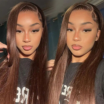 #4 Dark Brown Color Straight Human Hair Lace Front Wigs For women 4x4/13x4 HD Transparent Lace Wig With Baby Hair