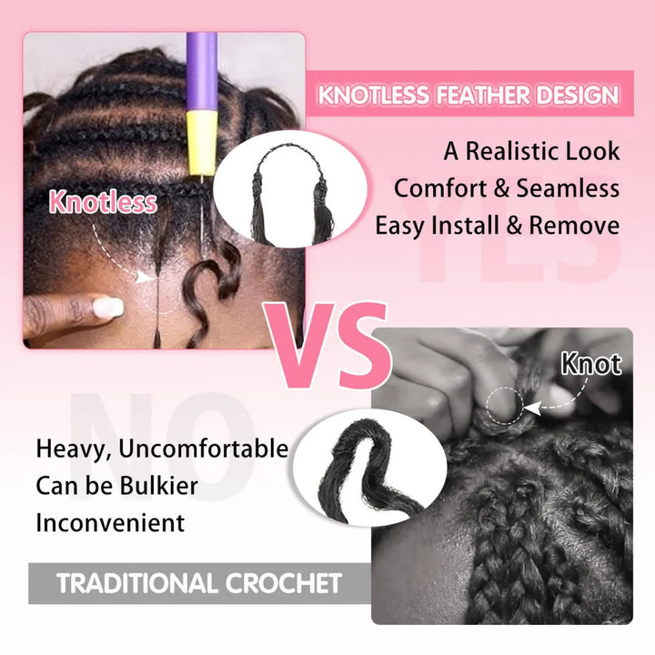Mamushow Feather Crochet Human Hair Bundles for Miracle Knots Human Hair Burmese Curly Pre-Separated 50g/Pack Reusable Invisible 100% Virgin Human Hair Crochet Extensions Natural Black