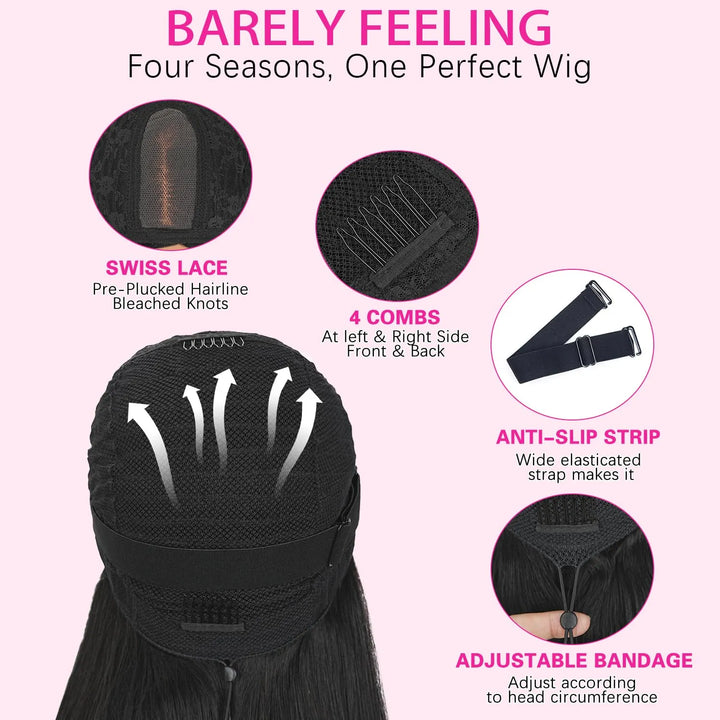 [New Upgrade Drawstring] Straight Wig with Bangs Human Hair 2x4 Lace Wig Glueless Machine Made Wig 180% Density Middle Part for Black Women