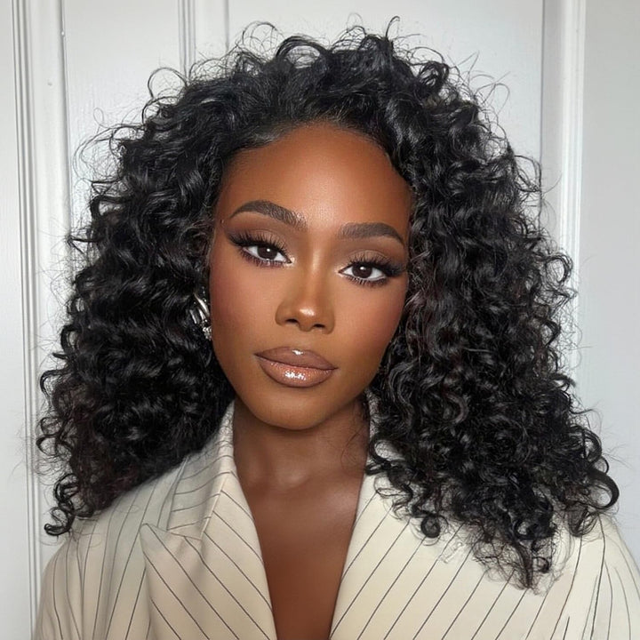 3-in-1 Deep Wave Half Wig Human Hair 180% Density Glueless Drawstring Wig Flexi-Fit Easy Wear