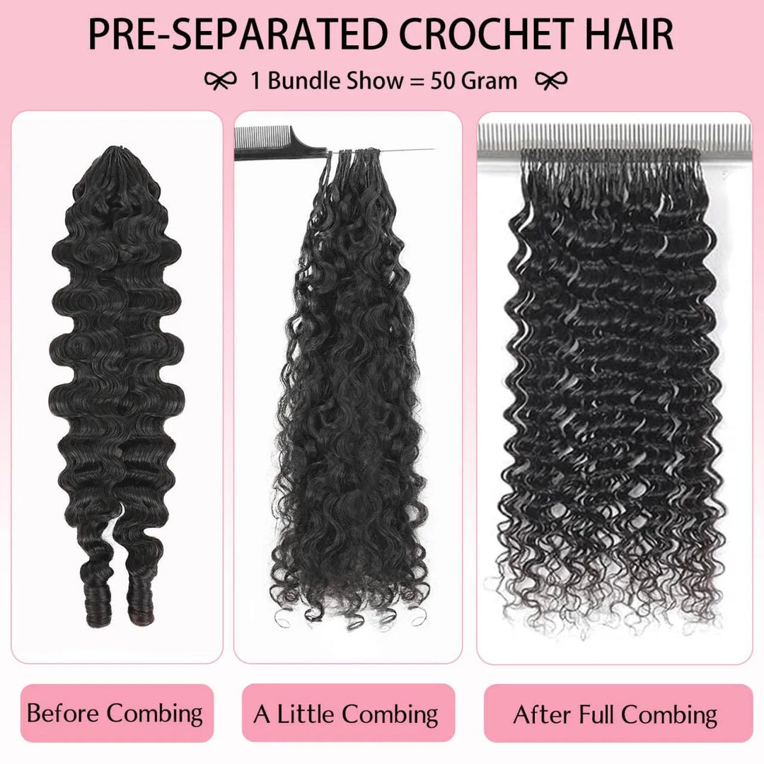Mamushow Feather Crochet Human Hair Bundles for Miracle Knots Human Hair Burmese Curly Pre-Separated 50g/Pack Reusable Invisible 100% Virgin Human Hair Crochet Extensions Natural Black