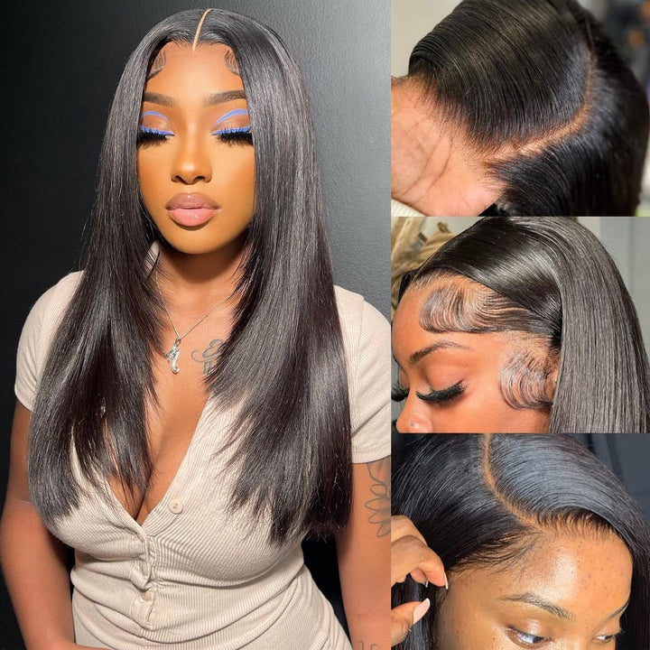 360 Lace Straight Wig Human Hair Invisible Drawstring Flexi-Fit Pre-Plucked Pre-Bleached Pre-Cut