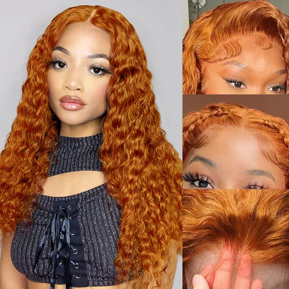 Ginger Color Glueless 4*4 Lace Closure Wig Part Jerry Curly Human Hair Wig