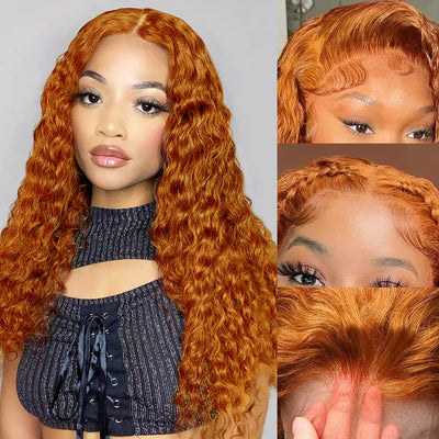 Ginger Color Glueless 4*4 Lace Closure Wig Part Jerry Curly Human Hair Wig